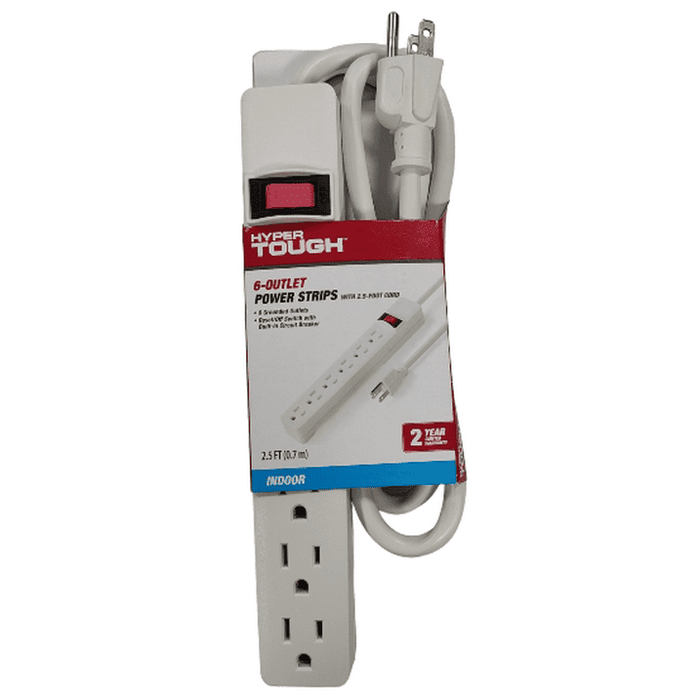 Hyper Tough 6-Outlet Power Str¨ªp with 2.5-Foot Cord , White 15A 125V-60Hz