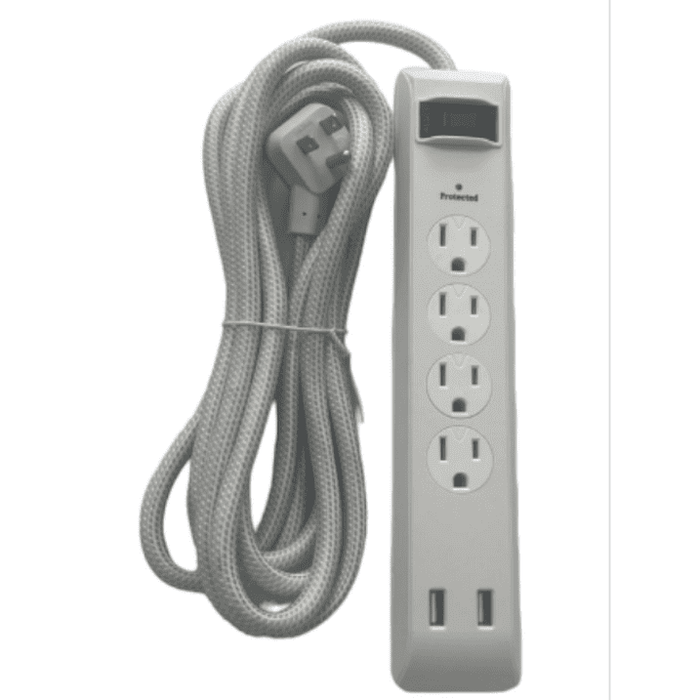 Hyper Tough Indoor 4-Outlet 10ft Surge Protector 900-Joule Protection with 2 USB Ports, White,125V,15A