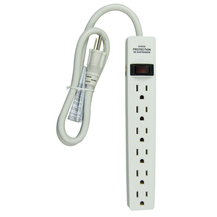 Hyper Tough 6-Outlet Surge Strip with 2.5 ft Cords 500-Joule Protection, White