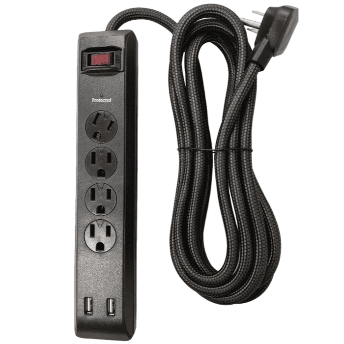 Hyper Tough Indoor 4-Outlet 10ft Surge Protector 900 Joule Protection with 2 USB Ports, Black