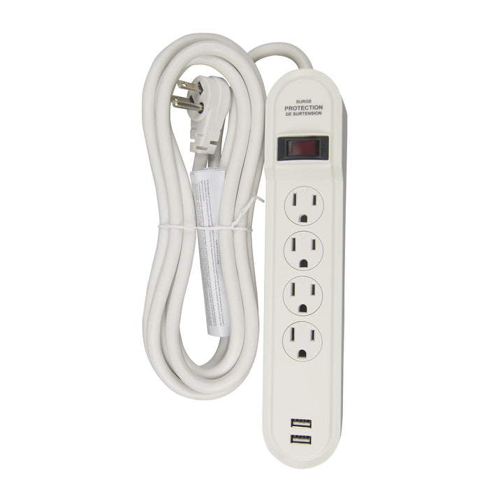 Hyper Tough 4-Outlet 10ft Surge 900-Joule Protection with 2 USB, White