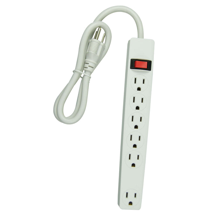 Hyper Tough 6-Outlet 2.5ft Power Strip Included 1-Adapter Space Outlet, White