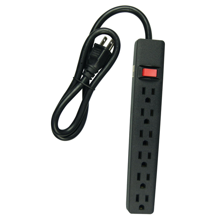 Hyper Tough 6-Outlet 2.5ft Cord Power Strip, Black