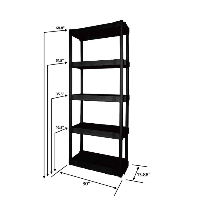 Hyper Tough 13.88"D x 30"W x 73.9"H 5-Shelf Plastic Garage Shelves, Black