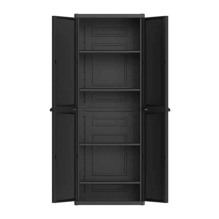 Hyper Tough Plastic 4-Shelf Garage Storage Utility Cabinet, Black Finish, HT-4SHFF-CABT Model, Black