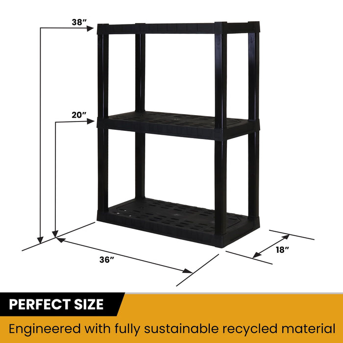 Hyper Tough 3-Tier Plastic Shelves, W30 x D14 x H39" Multipurpose Garage Shelf Organizer, Black