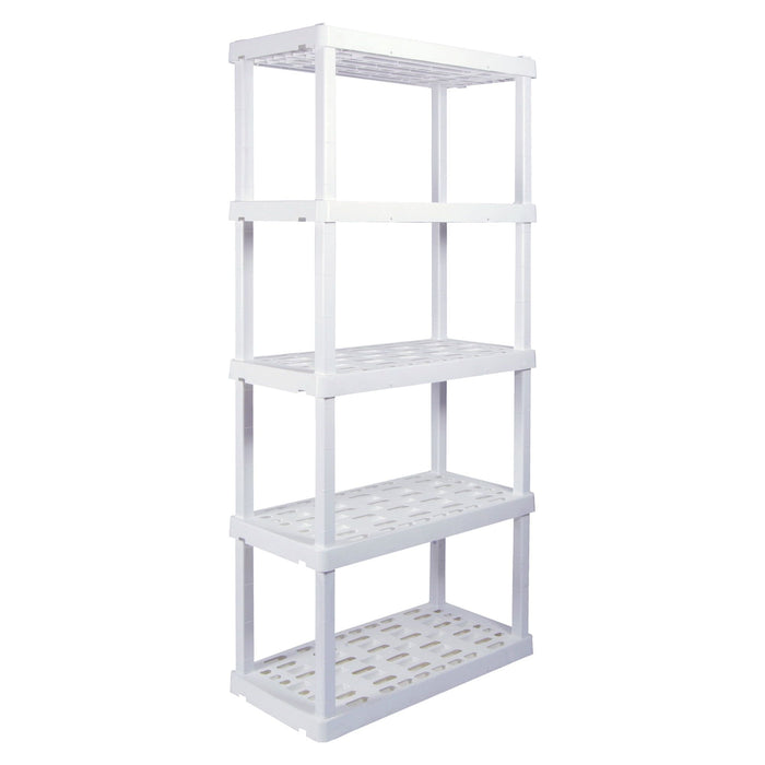 Hyper Tough 74" H x 18" D x 36" W 5 Shelf Plastic Garage Shelves, Storage Shelving, White 750 lbs Capacity