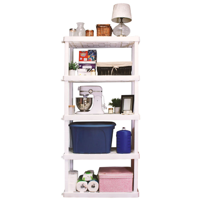 Hyper Tough 74" H x 18" D x 36" W 5 Shelf Plastic Garage Shelves, Storage Shelving, White 750 lbs Capacity