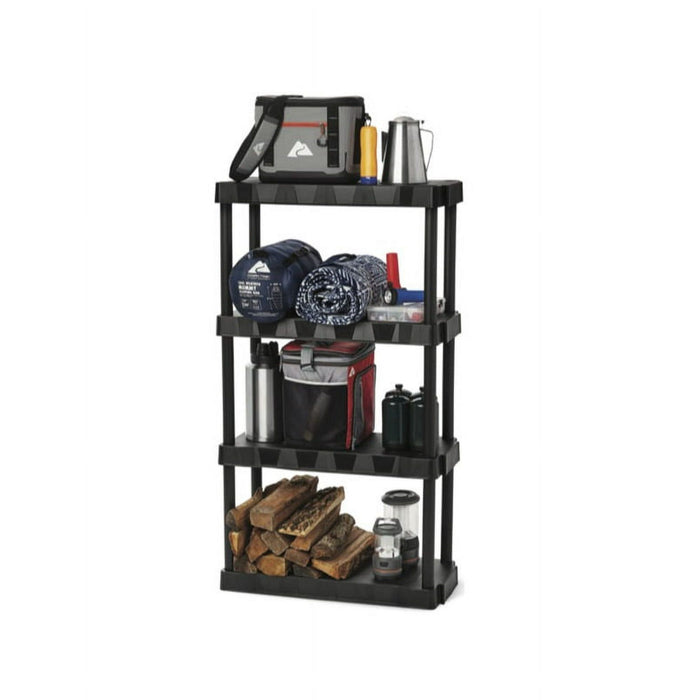 Hyper Tough Black Plastic 4-Tier 56.2" H x 30"" W x 13.8" D, 280lb Total Capacity