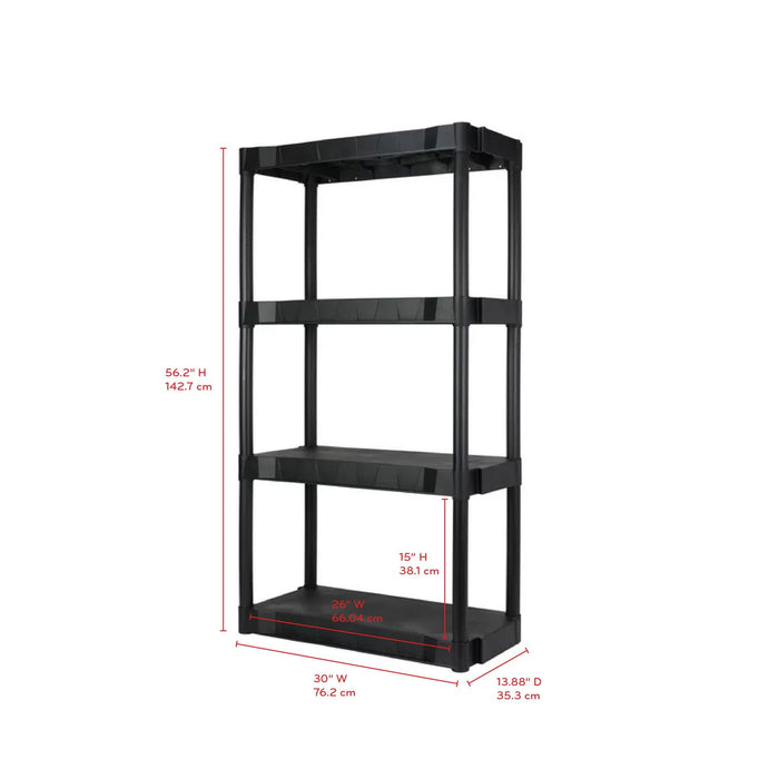 Hyper Tough Black Plastic 4-Tier 56.2" H x 30"" W x 13.8" D, 280lb Total Capacity