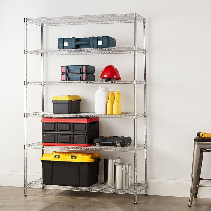 Hyper Tough Chrome Wire Shelf 6-Tier 72"H x 47.7"W x 18"D, 2100lbs Total Capacity