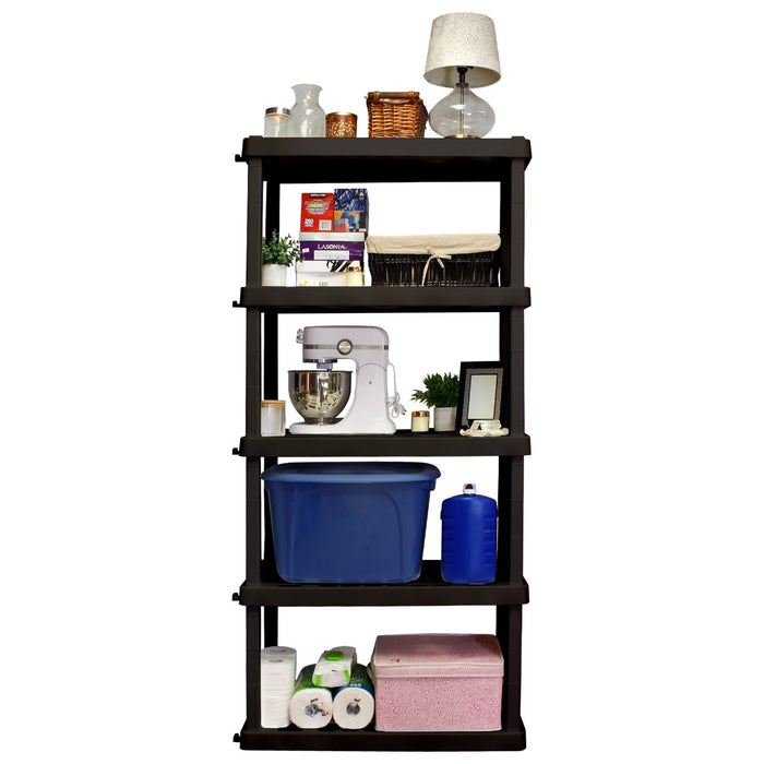 Hyper Tough Large 5-Tier Plastic Shelves, Interlocking Multipurpose Plastic Organizer, W36 x D18 x H74 Black