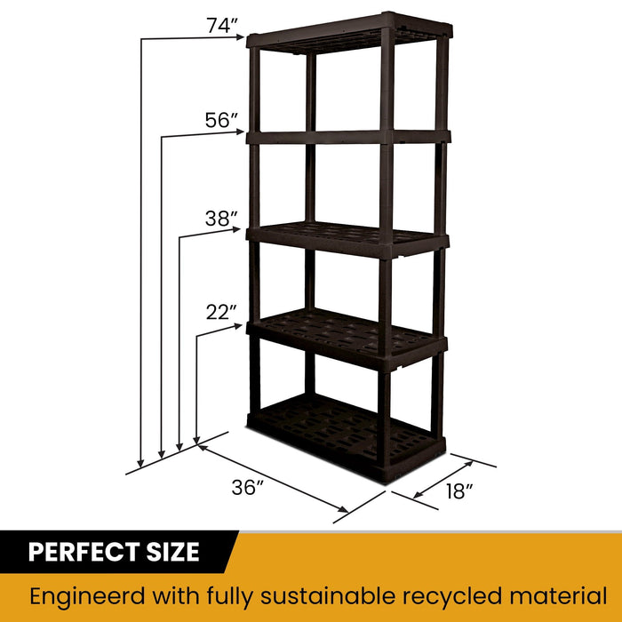 Hyper Tough Large 5-Tier Plastic Shelves, Interlocking Multipurpose Plastic Organizer, W36 x D18 x H74 Black