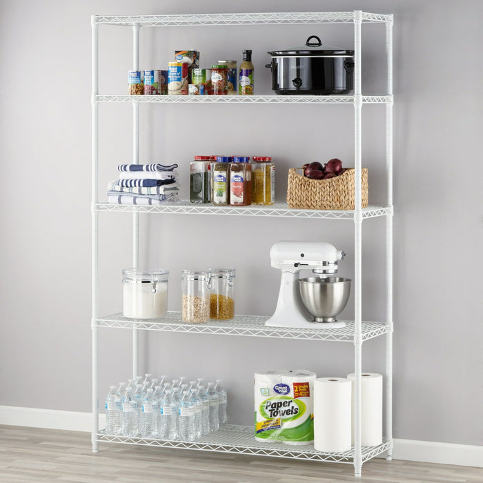 Hyper Tough White Wire Shelf 5-Tier Heavy Duty 72"H x 48"W x 16"D, 3000lb Total Capacity