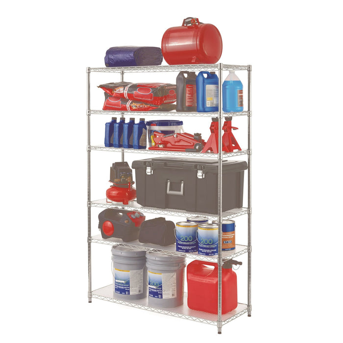 Hyper Tough Chrome Wire Shelf 6-Tier 72" H x 47.7" W x 18" D, 3600lb Total Capacity with Shelf Liners