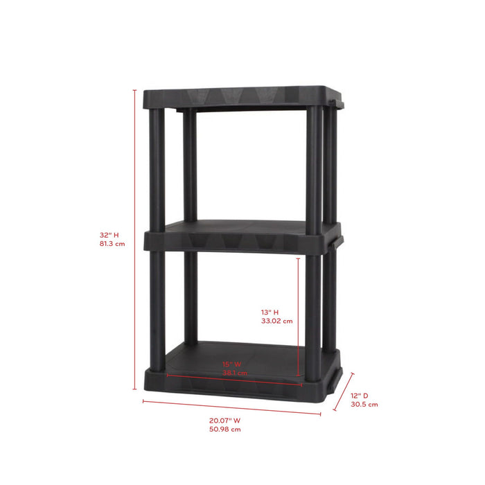 Hyper Tough Black Plastic 3-Tier 32" H x 20.07" W x 12" D, 150lb Total Capacity