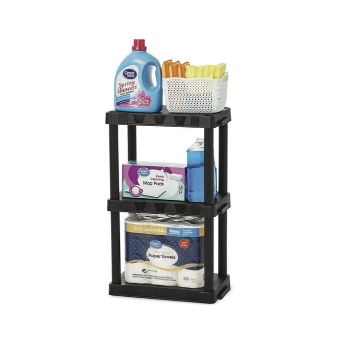 Hyper Tough Black Plastic 3-Tier 32" H x 20.07" W x 12" D, 150lb Total Capacity