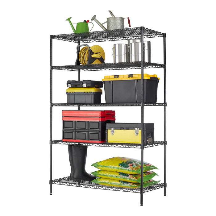 Hyper Tough Black Wire Shelf 5-Tier Heavy Duty 72"H x 48"W x 24"D, 4000lb Total Capacity