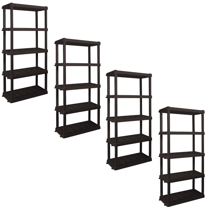 Hyper Tough Large 5-Tier Shelving Unit, W36 x D18 x H74" Interlocking Multipurpose Organizer, Black, Pack of 4