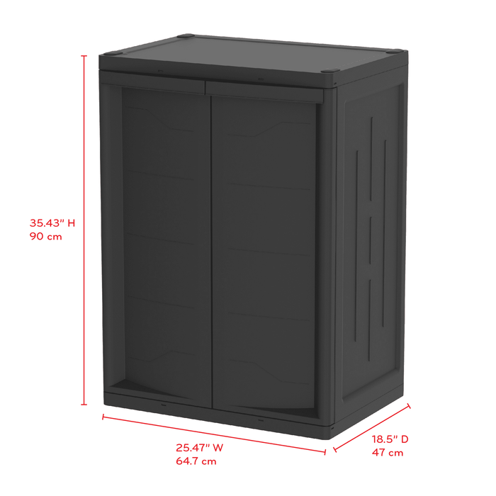 Hyper Tough Plastic Garage Cabinet 2 Shelf 18.5Dx25.47Wx35.43"H, Black Finish