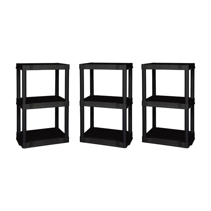 Hyper Tough 20.07"W x 12"D x 32"H 3-shelf Plastic Garage Shelves, Black, 3 Count, 60 lbs per shelf, Adult