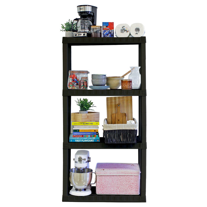 Hyper Tough 4-Tier Plastic Shelves, W30 x D14 x H56" Multipurpose Garage Shelf Organizer, Black