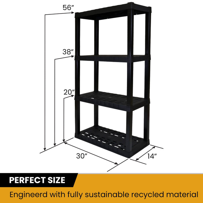 Hyper Tough 4-Tier Plastic Shelves, W30 x D14 x H56" Multipurpose Garage Shelf Organizer, Black