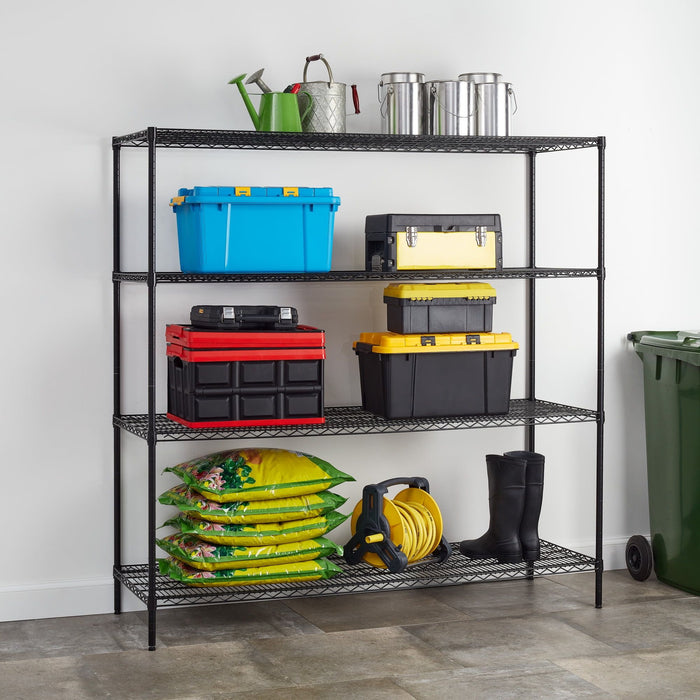 Hyper Tough Black Wire Shelf 4-Tier Heavy Duty 72"H x 72"W x 24"D, 4000lbs Total Capacity