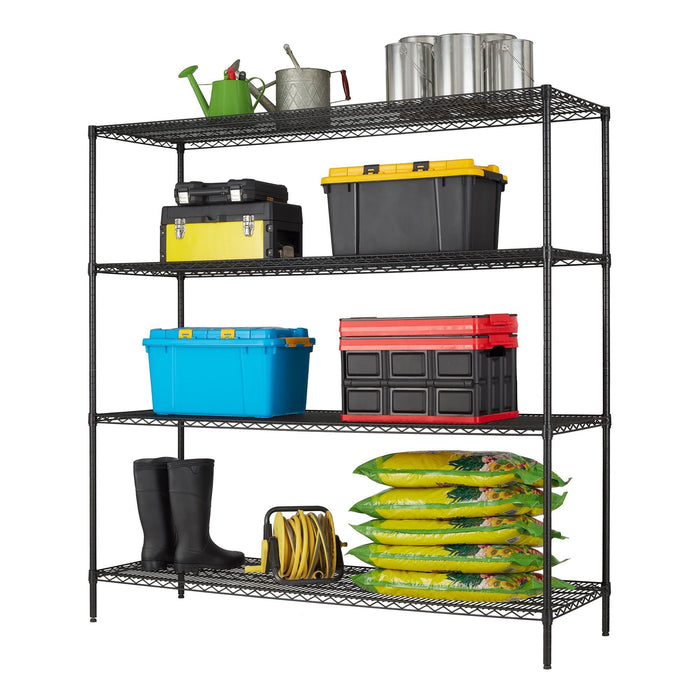 Hyper Tough Black Wire Shelf 4-Tier Heavy Duty 72"H x 72"W x 24"D, 4000lbs Total Capacity