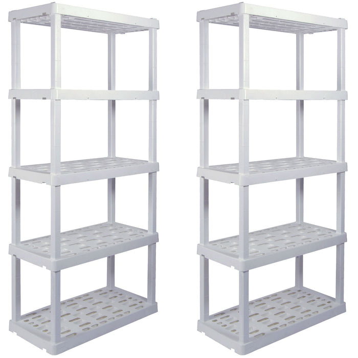 Hyper Tough 5 Shelf Plastic Garage Shelves, 2 pack Storage Shelving, White, 750 lbs. Capacity