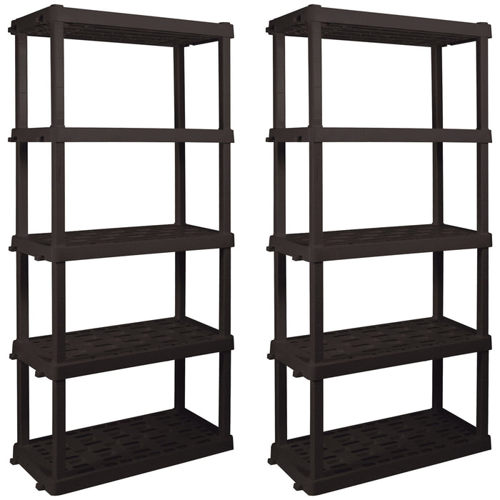 Hyper Tough Large 5-Tier Shelving Unit, W36 x D18 x H74" Interlocking Multipurpose Organizer, Black, Pack of 2