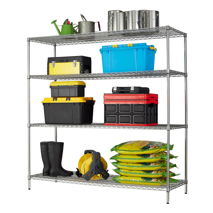 Hyper Tough Chrome Wire Shelf 4-Tier Heavy Duty 72"H x 72"W x 24"D, 4000lbs Total Capacity