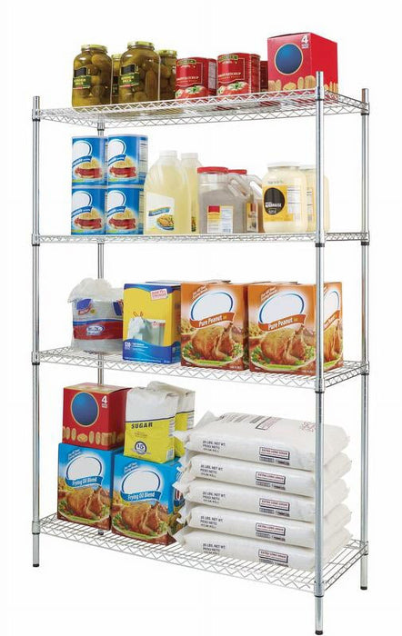 Hyper Tough Chrome Wire Shelf 4-Tier Heavy Duty 72"H x 48"W x 18"D, 2400lbs Total Capacity