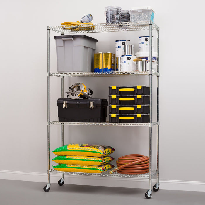 Hyper Tough Chrome Wire Shelf 4-Tier Heavy Duty 72"H x 48"W x 18"D, 2400lbs Total Capacity