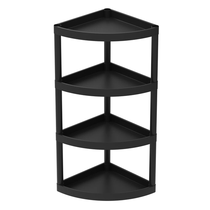 Hyper Tough 4 Tier Plastic Storage Corner Shelf, 20 lb per Shelf Capacity, Black