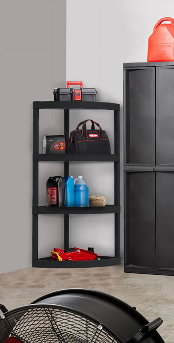 Hyper Tough 4 Tier Plastic Storage Corner Shelf, 20 lb per Shelf Capacity, Black