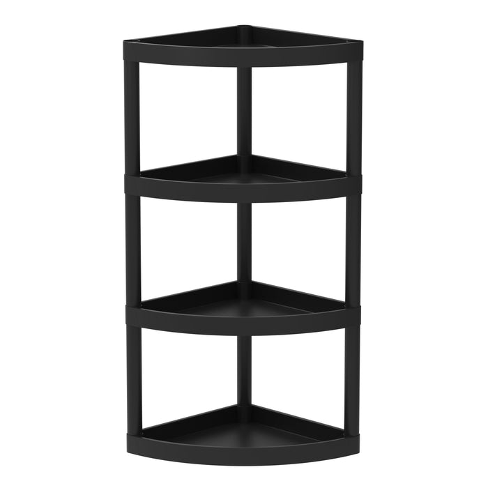 Hyper Tough 4 Tier Plastic Storage Corner Shelf, 20 lb per Shelf Capacity, Black