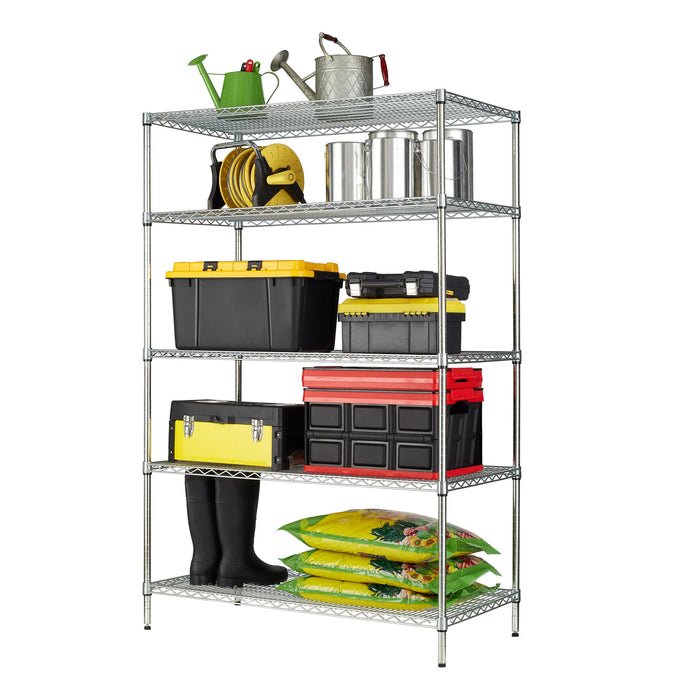 Hyper Tough Chrome Wire Shelf 5-Tier Heavy Duty 72"H x 48"W x 24"D, 4000lb Total Capacity