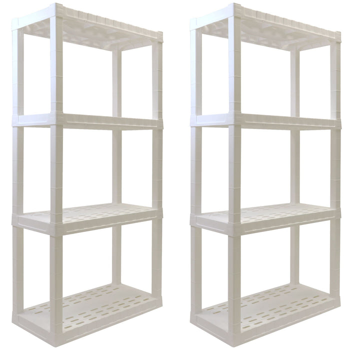 Hyper Tough Garage Shelves, Pack of 2 Plastic Storage Shelving Unit 4 Shelves, White 400 lbs Capacity 56" H x 14" D x 30" W