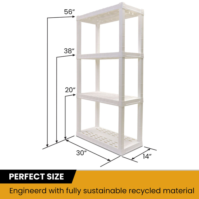 Hyper Tough Garage Shelves, Pack of 2 Plastic Storage Shelving Unit 4 Shelves, White 400 lbs Capacity 56" H x 14" D x 30" W