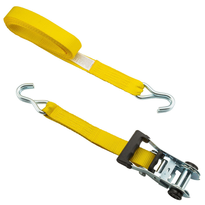 Hyper Tough 15 feet Steel Ratchet Tie-Down, 1666 lbs with S-Hooks 4-Pack, Yellow, 44.4 oz