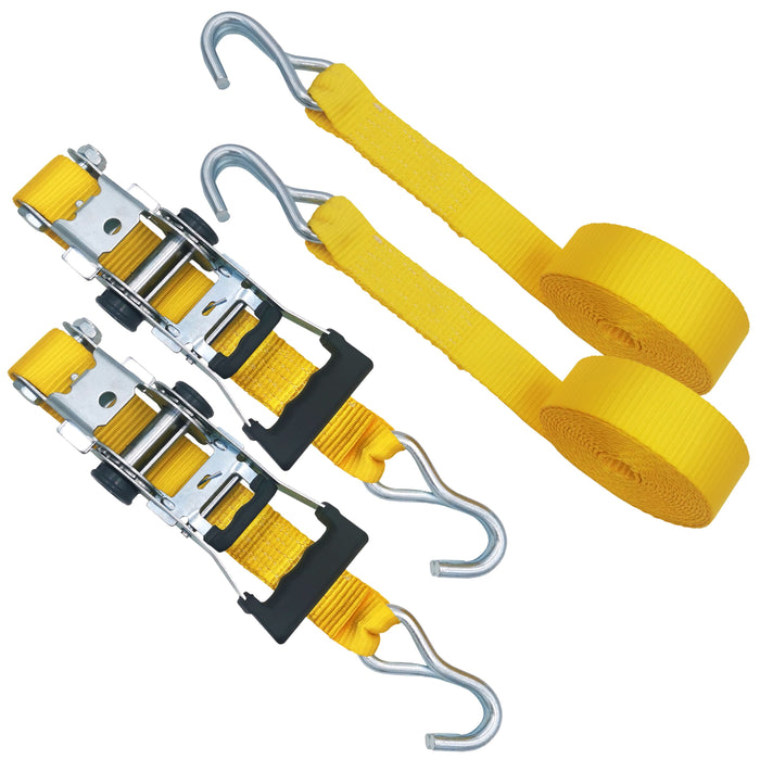 Hyper Tough 15 feet Steel Ratchet Tie-Down, 1666 lbs with S-Hooks 4-Pack, Yellow, 44.4 oz