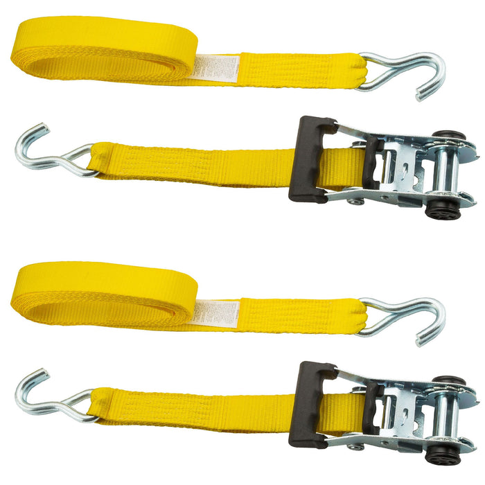 Hyper Tough 15 feet Steel Ratchet Tie-Down, 1666 lbs with S-Hooks 4-Pack, Yellow, 44.4 oz