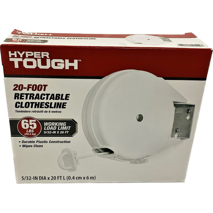 Hyper Tough Model Number RC20-HT, Retractable Clothesline 20 Foot Made from Durable White Plastic