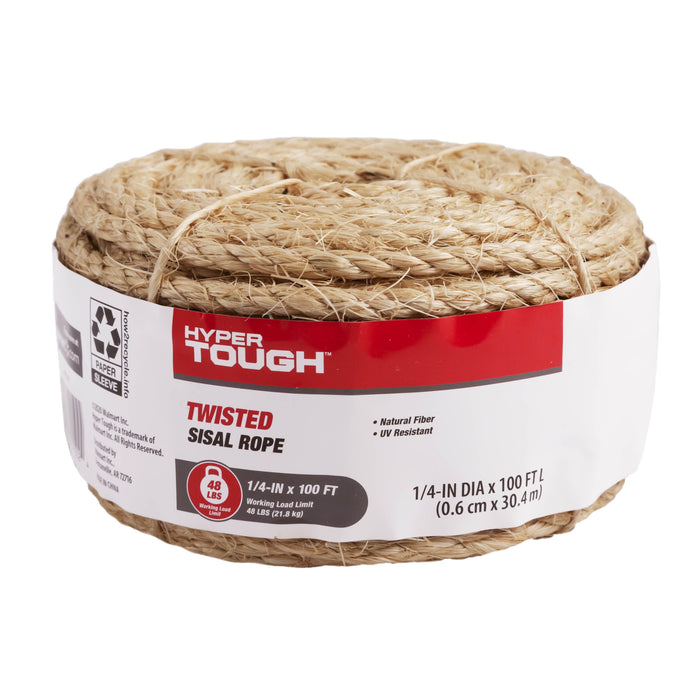 Hyper Tough Item# 8010L-HT, Sisal Twisted Rope, Natural Color, 1/4" x 100', 1 Each