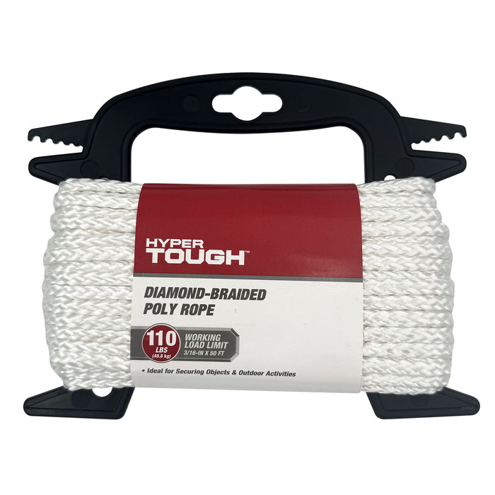 Hyper Tough 3/16 inch x 50 ft Diamond Braided Nylon Rope, White, 7 oz