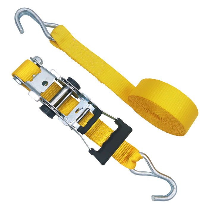 Hyper Tough 15 feet Steel Ratchet Tie-Down, 1666 lbs with S-Hooks 2-Pack, Yellow, 44.4 oz