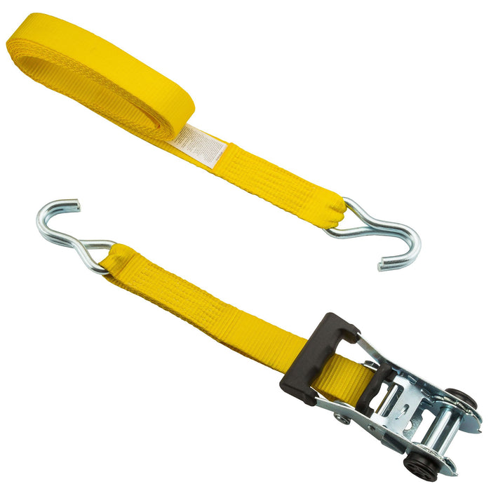 Hyper Tough 15 feet Steel Ratchet Tie-Down, 1666 lbs with S-Hooks 2-Pack, Yellow, 44.4 oz