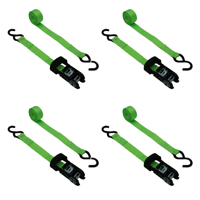 Hyper Tough 4 Pack, 10 feet Steel Ratchet Tie Downs, 500 lbs, Green, 66.7 oz