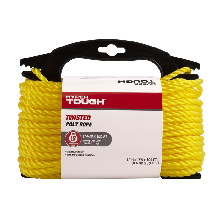 Hyper Tough Item PT4100-HT, Polypropylene Twisted Rope, Yellow, 1/4" x 100', 1 Each